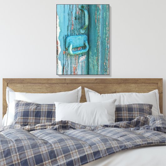 Hardware op het Schillen van Blauwgroen Groene Ho Canvas Afdruk (Insitu (Slaapkamer))