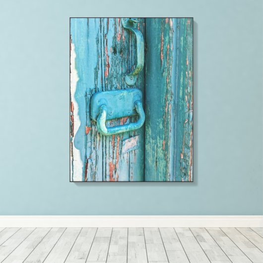 Hardware op het Schillen van Blauwgroen Groene Ho Canvas Afdruk (Insitu (Houten vloer))