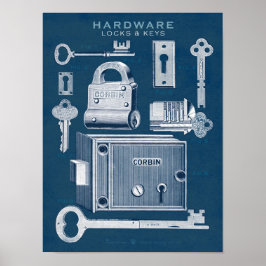  hardware-Poster vergrendelt cyaan blauwdruk Poster