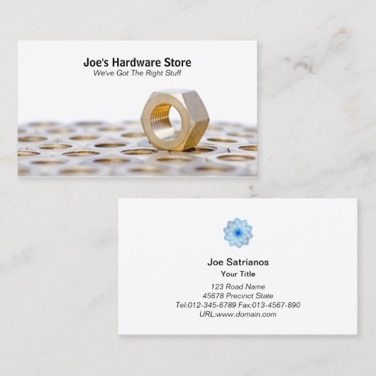 Hardware Store Moeren N Bolts Close-up Visitekaart Visitekaartje (Voorkant / Achterkant)