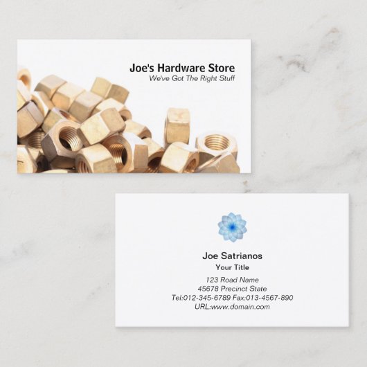 Hardware Store Moeren N Bolts Close-up Visitekaart Visitekaartje (Voorkant / Achterkant)