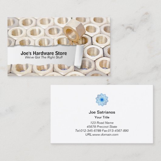 Hardware Store Moeren N Bolts Close-up Visitekaart Visitekaartje (Voorkant / Achterkant)