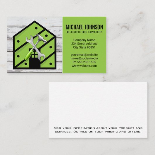 Hardware-tools voor thuisgebruik Logo | Hout Visitekaartje (Voorkant / Achterkant)