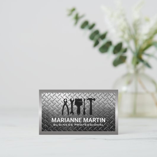 Hardwarehulpmiddelen | Achtergrond bekleed staal Visitekaartje (Staand voorkant)