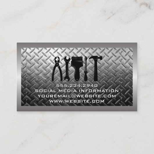 Hardwarehulpmiddelen | Achtergrond bekleed staal Visitekaartje (Achterkant)