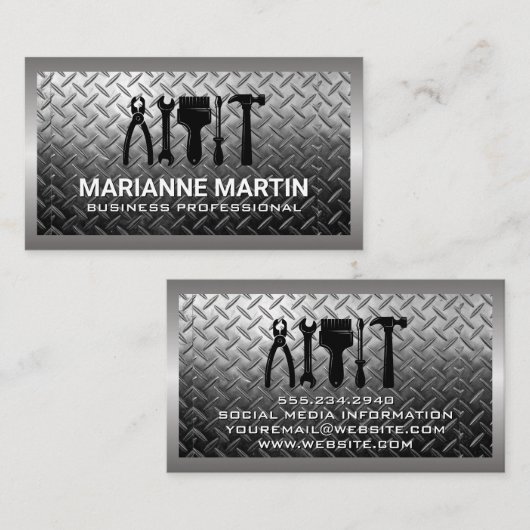 Hardwarehulpmiddelen | Achtergrond bekleed staal Visitekaartje (Voorkant / Achterkant)