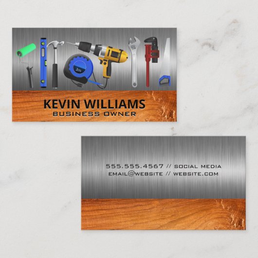 Hardwarehulpmiddelen | Metaal en hout | Bouw Visitekaartje (Voorkant / Achterkant)
