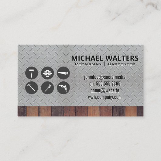 Hardwarehulpmiddelen | Staal en hout Visitekaartje (Voorkant)