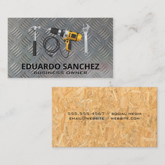 Hardwarehulpmiddelen | Staal | Geperst hout Visitekaartje (Voorkant / Achterkant)