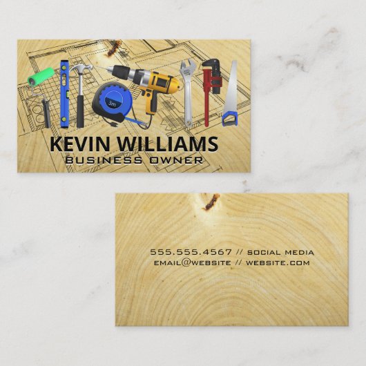 Hardwaretools | Bouwblauwdrukken | Hout Visitekaartje (Voorkant / Achterkant)