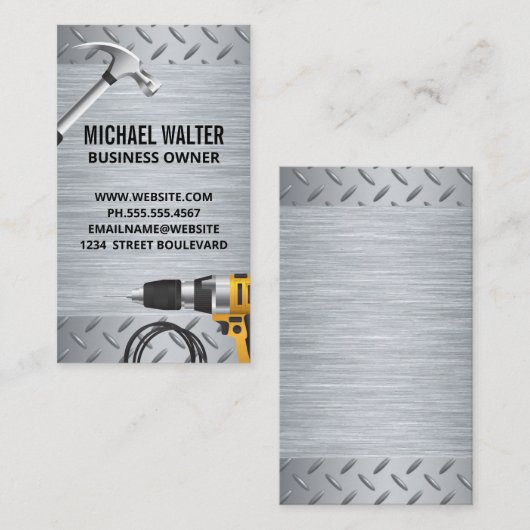 Hardwaretools | hamerkrachtboor | Metallic Visitekaartje (Voorkant / Achterkant)