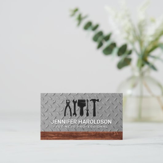 Hardwaretools | Staal en hout Visitekaartje (Staand voorkant)