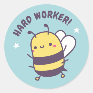 Hardwerkende Mopige Bij Positieve Beloning Ronde Sticker