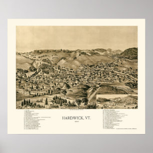 Hardwick, VT Panorama Kaart - 1892 Poster