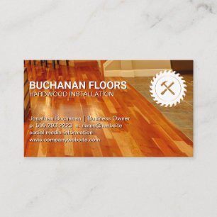 Hardwood Floors en Tiles   Zaagse Logo en Hammer Visitekaartje
