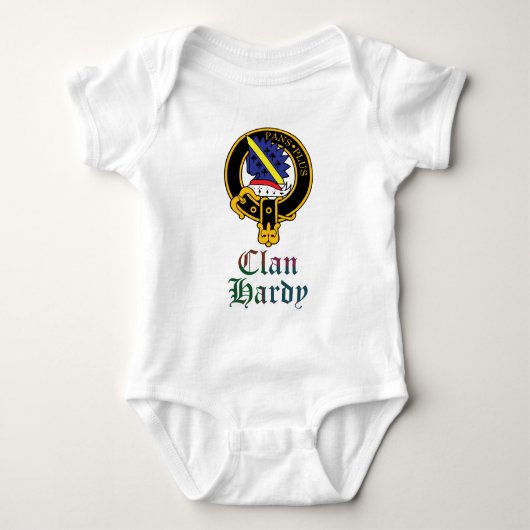 Hardy Scottish Crest en Tartan Clan Name Clothing Romper (Voorkant)