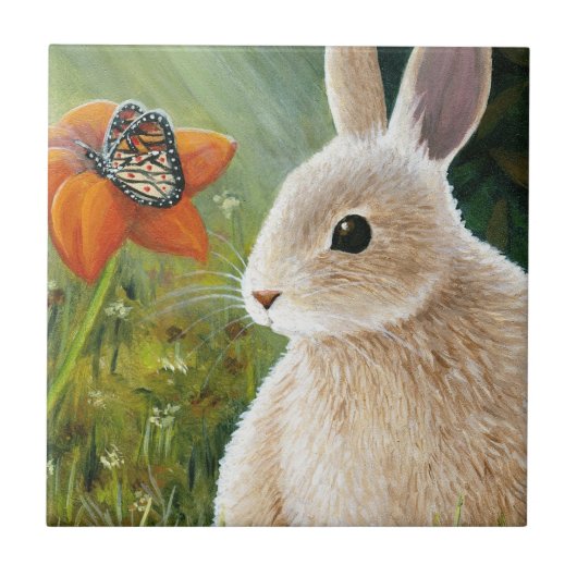 hare 55 konijnenbunny met Butterfly Tegeltje (Voorkant)