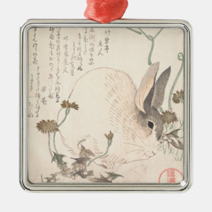 Hare and Dandelion, Kubo Shunman, Japanse kunst Metalen Ornament