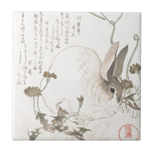 Hare and Dandelion, Kubo Shunman, Japanse kunst Tegeltje