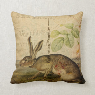 Hare Animal Illustration Floral Collage Kussen