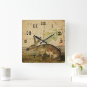 Hare Animal Illustration Floral Collage Vierkante Klok (Huis)