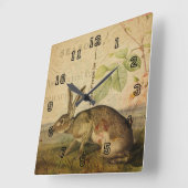  Hare Animal Illustration Floral Collage Vierkante Klok (Hoek)