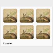 Hare Animal Illustration Floral Collage Vierkante Sticker (Vel)