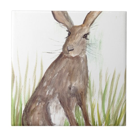 Hare Animal Rustic Waterverf Rabbit Woodland Tegeltje (Voorkant)