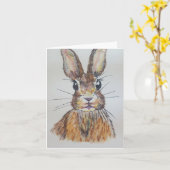 Hare (blanco) - Waterverf en Natuur inkt Kaart (Gele Bloem)