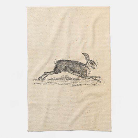 Hare Bunny Rabbit 1800s Illustratie Theedoek (Verticaal)