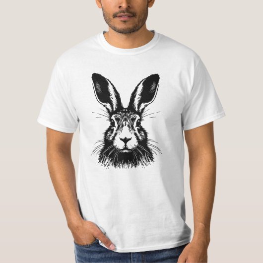 Hare Face Line Art Illustratie T-shirt (Voorkant)