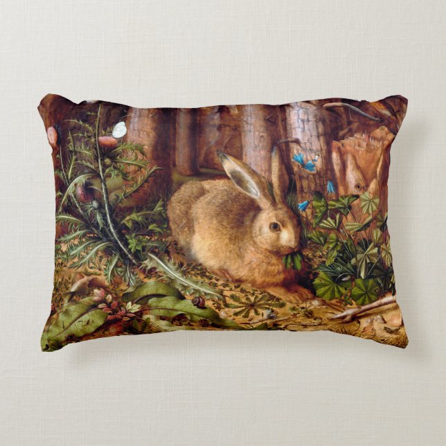 Hare in Forest Hans Hoffmann Rabbit Painting Accent Kussen (Voorkant)