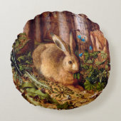 Hare in Forest Hans Hoffmann Rabbit Painting Rond Kussen (Voorkant)