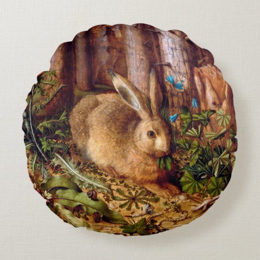 Hare in Forest Hans Hoffmann Rabbit Painting Rond Kussen (Voorkant)