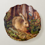 Hare in Forest Hans Hoffmann Rabbit Painting Rond Kussen (Achterkant)