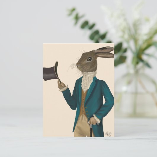 Hare in Turquoise Coat 2 Briefkaart (Staand voorkant)