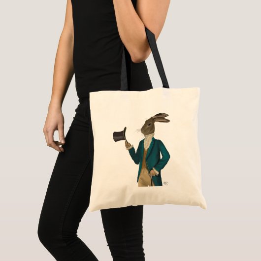 Hare in Turquoise Coat 2 Tote Bag (Voorkant (product))