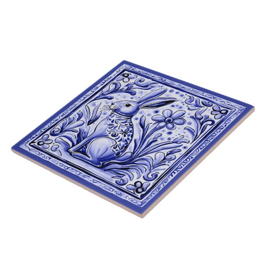 Hare Konijn Mediterraan Konijntje Folk Dierenkunst Tegeltje (Zijkant)