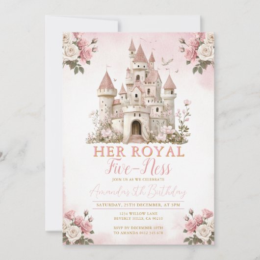 Hare koninklijke vijfness Verjaardag Kasteel Roze  Kaart (Voorkant)