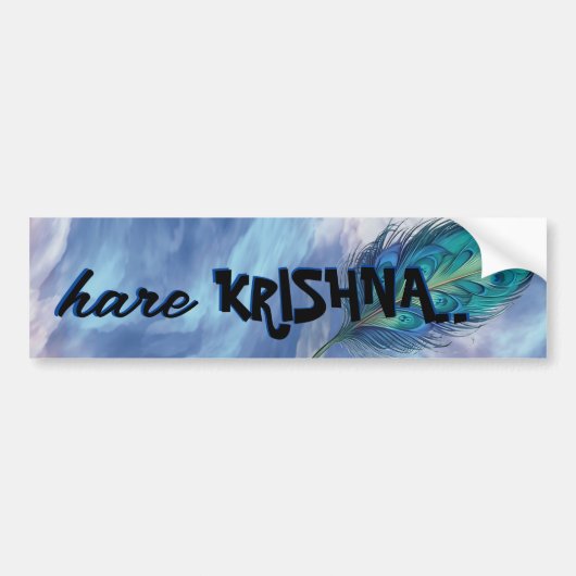 "Hare Krishna" Peacock Feather Hindu Bumpersticker (Voorkant)
