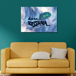 "Hare Krishna" Peacock Feather Hindu Canvas Afdruk