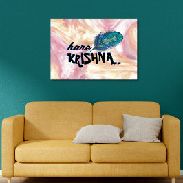 "Hare Krishna" Peacock Feather Hindu Canvas Afdruk