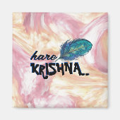 "Hare Krishna" Peacock Feather Hindu Magneet (Voorkant)