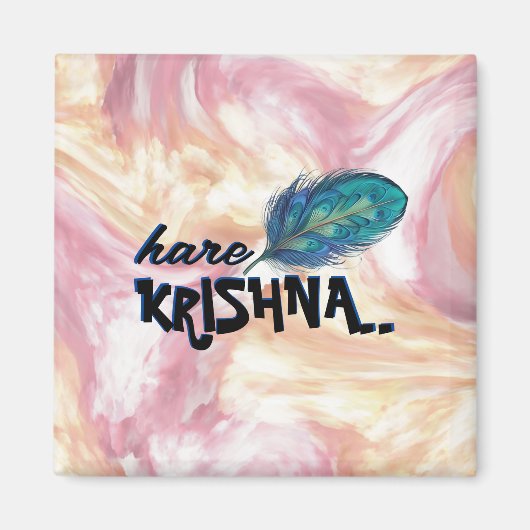 "Hare Krishna" Peacock Feather Hindu Magneet (Voorkant)