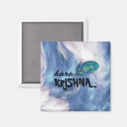 "Hare Krishna" Peacock Feather Hindu Magneet (Voorkant / Achterkant)
