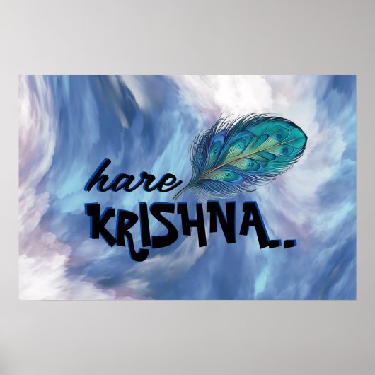"Hare Krishna" Peacock Feather Hindu Poster (Voorkant)