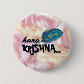 "Hare Krishna" Peacock Feather Hindu Ronde Button 5,7 Cm (Voorkant)