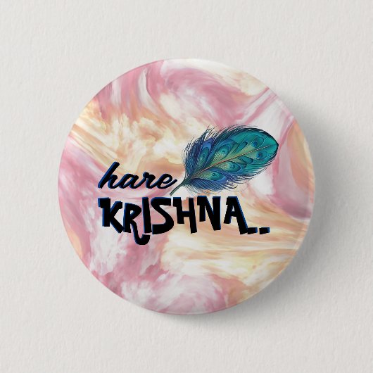 "Hare Krishna" Peacock Feather Hindu Ronde Button 5,7 Cm (Voorkant)