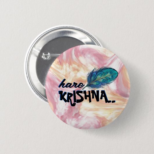 "Hare Krishna" Peacock Feather Hindu Ronde Button 5,7 Cm (Voorkant /achterkant)