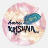 "Hare Krishna" Peacock Feather Hindu Ronde Sticker (Voorkant)
